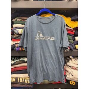 VINTAGE Quicksilver Shirt Mens Blue Fits L Navy Spellout Logo Skater‎ Surf Y2K
